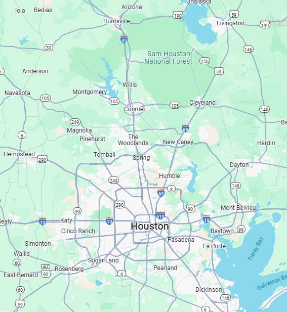 Service area map showing Greater Houston area